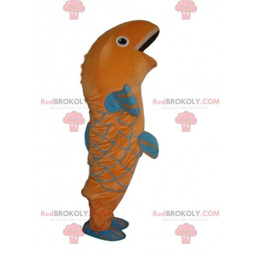 Mascote de peixe laranja e azul, fantasia de carpa gigante -