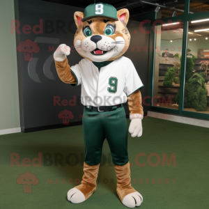 Forest Green Bobcat mascot costume character dressed with a Baseball Tee and Foot pads