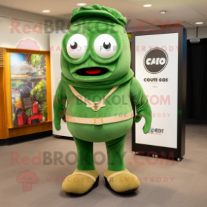 Forest Green Cyclops mascot costume character dressed with a Cargo Shorts and Tie pins