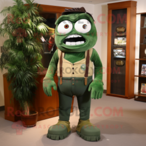 Forest Green Cyclops mascot costume character dressed with a Cargo Shorts and Tie pins