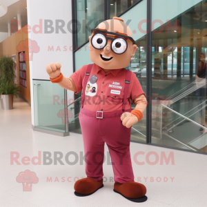 Rust Pink mascot costume character dressed with a Graphic Tee and Eyeglasses