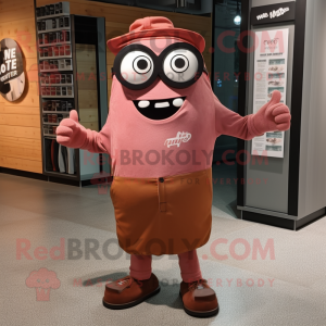 Rust Pink mascot costume character dressed with a Graphic Tee and Eyeglasses