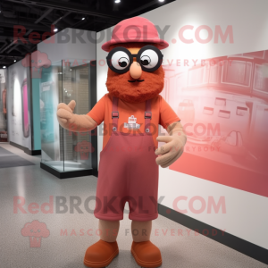 Rust Pink mascot costume character dressed with a Graphic Tee and Eyeglasses