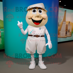 White Ice Cream mascot costume character dressed with a Board Shorts and Suspenders