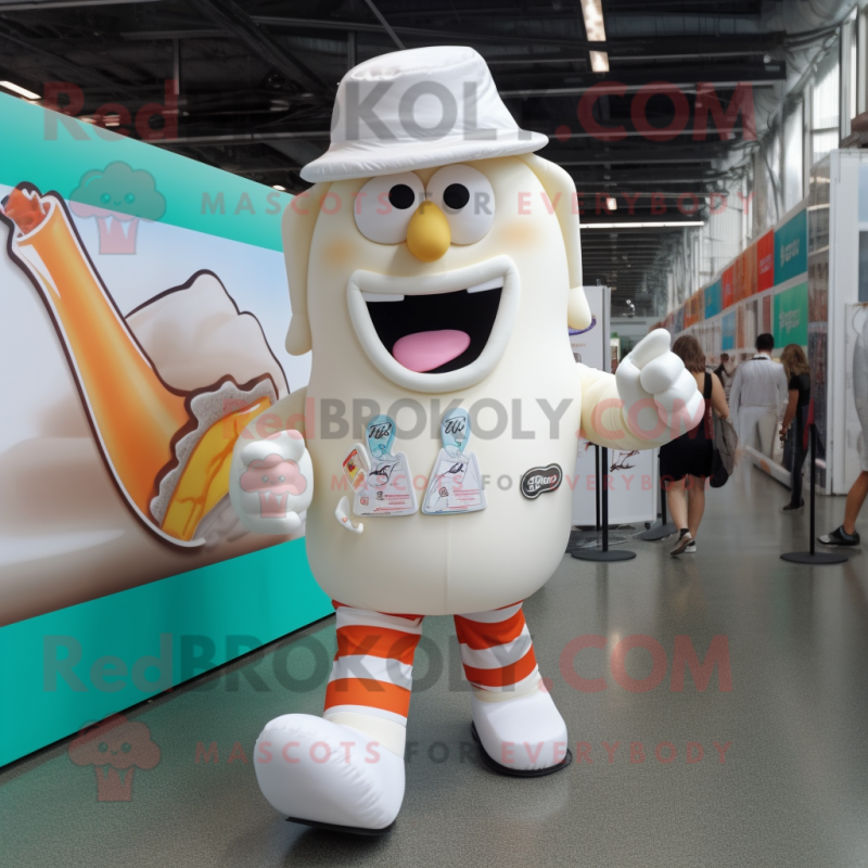 White Ice Cream mascot costume character dressed with a Board Shorts and Suspenders White Ice Cream mascot costume character dressed with a Board Shorts and Suspenders