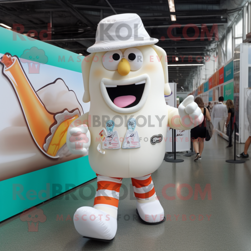 White Ice Cream mascot costume character dressed with a Board Shorts and Suspenders