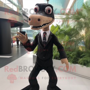 Black Coelophysis mascot costume character dressed with a Dress Pants and Pocket squares