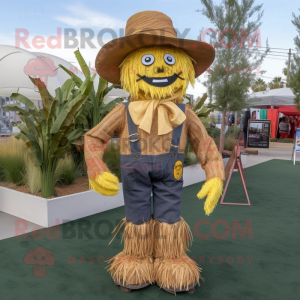 Gold Scarecrow mascot costume character dressed with a Corduroy Pants and Earrings