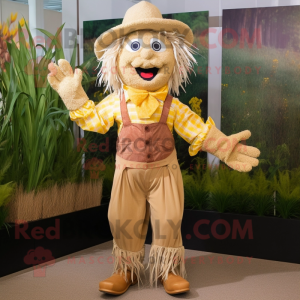 Gold Scarecrow mascot costume character dressed with a Corduroy Pants and Earrings