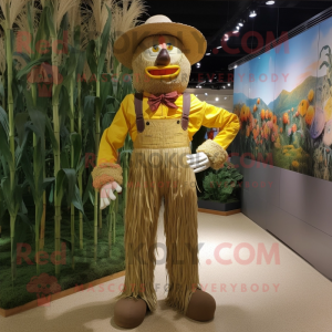 Gold Scarecrow mascot costume character dressed with a Corduroy Pants and Earrings
