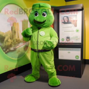 Lime Green Seal mascot costume character dressed with a Jumpsuit and Belts