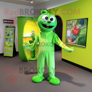 Lime Green Seal mascot costume character dressed with a Jumpsuit and Belts