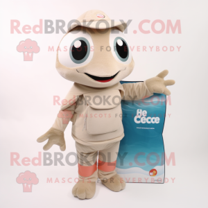Beige Ceviche mascot costume character dressed with a Turtleneck and Tote bags