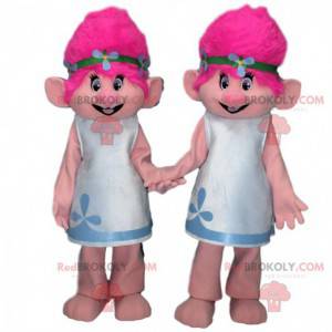 2 maskoti trollové s růžovými vlasy, kostýmy trolů -