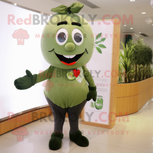 Olive Cherry mascot costume character dressed with a Dress Pants and Hairpins