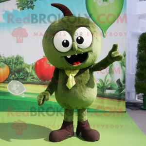 Olive Cherry mascot costume character dressed with a Dress Pants and Hairpins