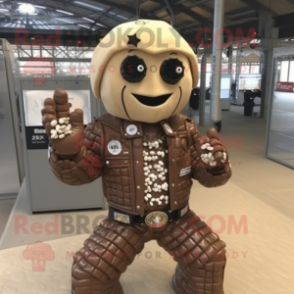 Beige Chocolate Bars mascot costume character dressed with a Biker Jacket and Necklaces