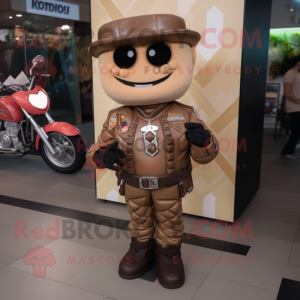 Beige Chocolate Bars mascot costume character dressed with a Biker Jacket and Necklaces