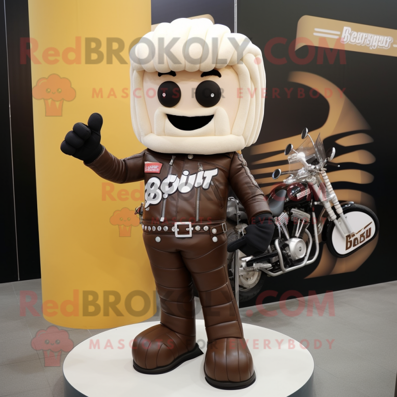 Beige Chocolate Bars mascot costume character dressed with a Biker Jacket and Necklaces Beige Chocolate Bars mascot costume character dressed with a Biker Jacket and Necklaces
