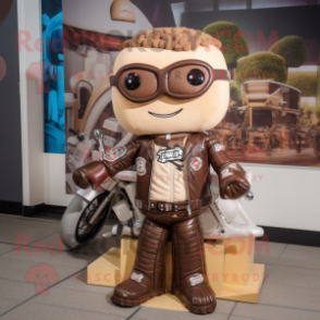 Beige Chocolate Bars mascot costume character dressed with a Biker Jacket and Necklaces