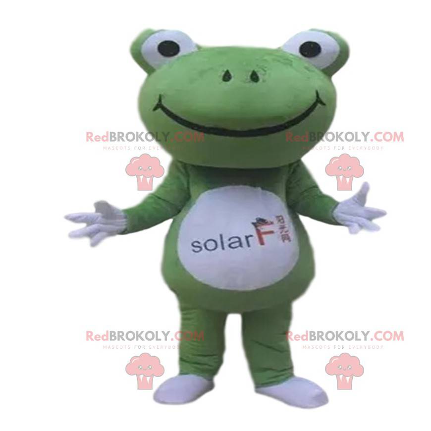 Zelená a bílá žába maskot s velkou hlavou - Redbrokoly.com Zelená a bílá žába maskot s velkou hlavou - Redbrokoly.com