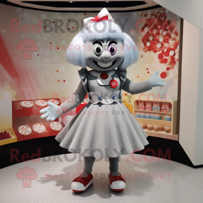 Gray Candy mascot costume character dressed with a A-Line Skirt and Anklets