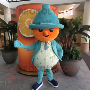 Teal Grapefruit mascot costume character dressed with a Leggings and Hat pins