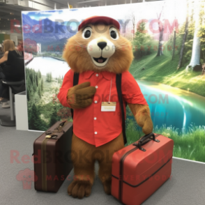 Red Marmot mascot costume character dressed with a Long Sleeve Tee and Briefcases