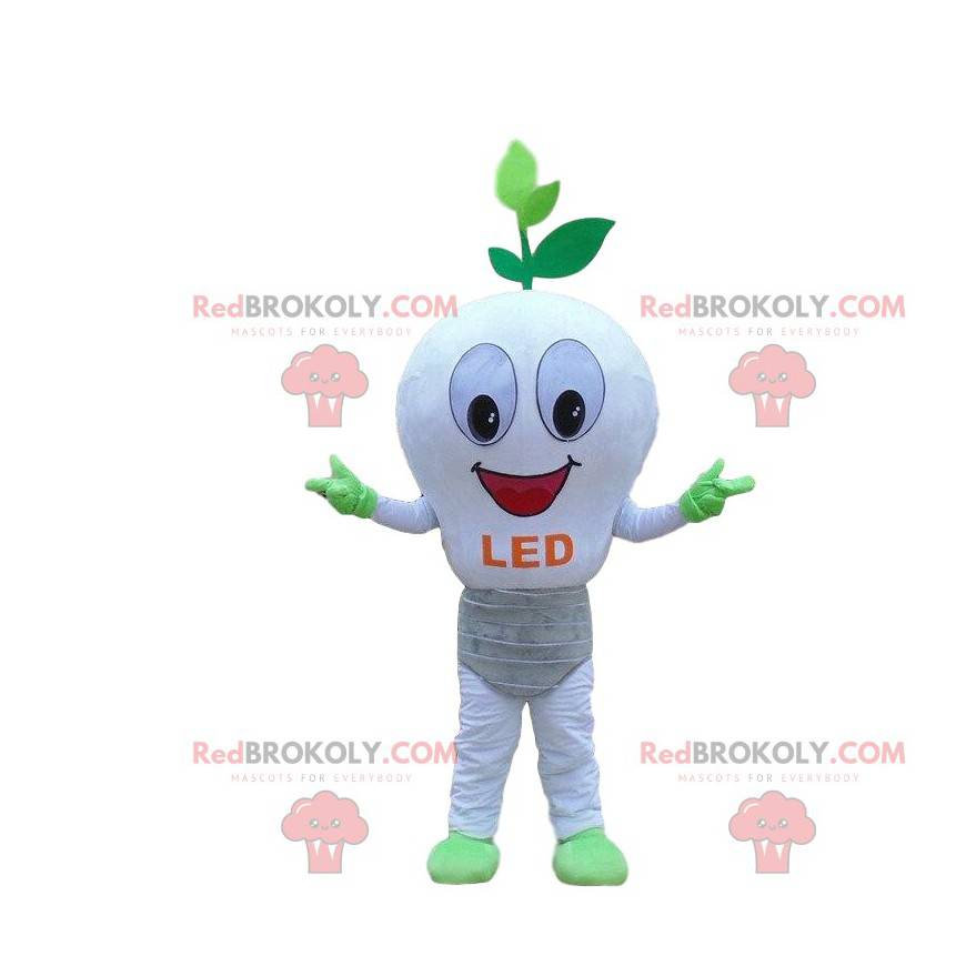 Biała maskotka żarówka LED, ekologiczny kostium - Redbrokoly.com
