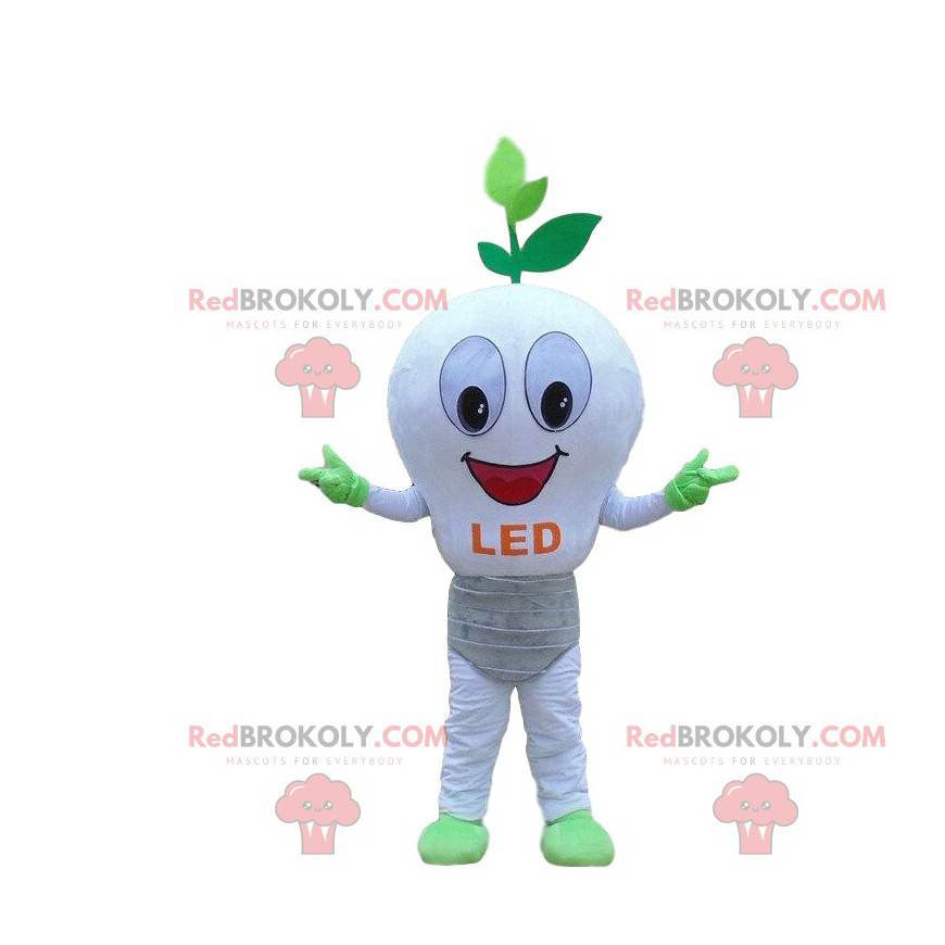 Hvid LED-pære maskot, økologisk kostume - Redbrokoly.com Hvid LED-pære maskot, økologisk kostume - Redbrokoly.com