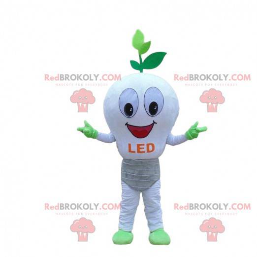 Weißes LED-Glühbirnenmaskottchen, ökologisches Kostüm -