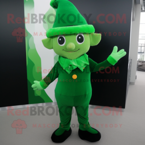 Forest Green Leprechaun Hat mascot costume character dressed with a Jumpsuit and Scarves