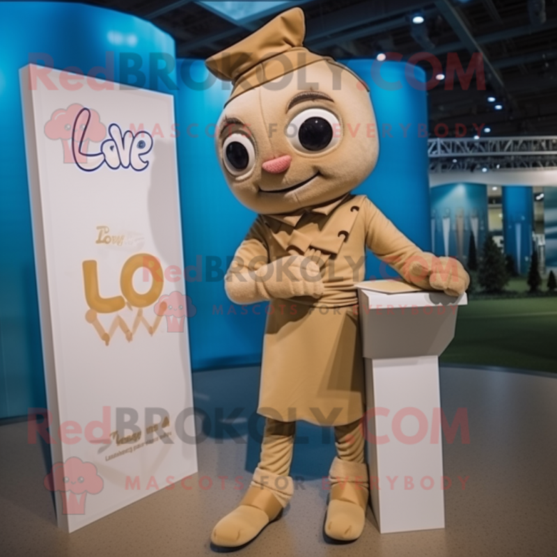 Tan Love Letter mascot costume character dressed with a Jumpsuit and Anklets