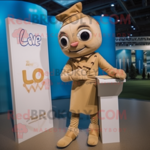 Tan Love Letter mascot costume character dressed with a Jumpsuit and Anklets