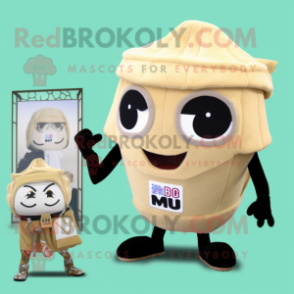 Beige Miso Soup mascot costume character dressed with a Bikini and Messenger bags