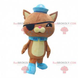 Mascotte de chat marron en tenue de pirate, chat en peluche -