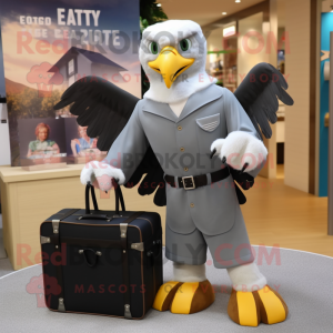 Gray Bald Eagle mascot costume character dressed with a Culottes and Briefcases