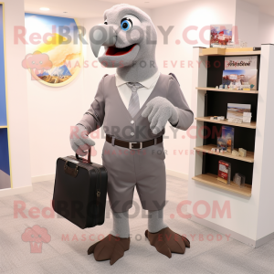 Gray Bald Eagle mascot costume character dressed with a Culottes and Briefcases