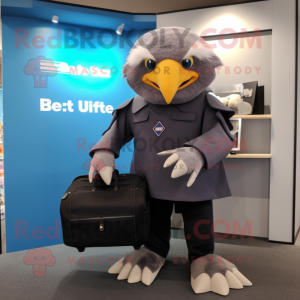 Gray Bald Eagle mascot costume character dressed with a Culottes and Briefcases