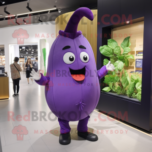 nan Eggplant mascot costume character dressed with a Romper and Clutch bags