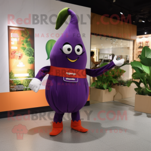 nan Eggplant mascot costume character dressed with a Romper and Clutch bags