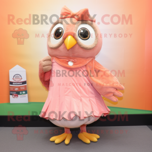 Peach Owl mascot costume character dressed with a Skirt and Mittens