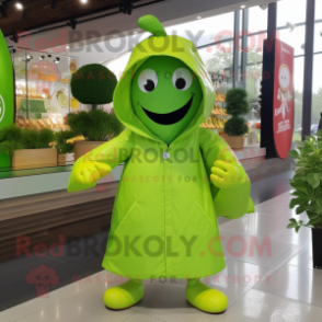 Lime Green Cherry mascot costume character dressed with a Raincoat and Brooches