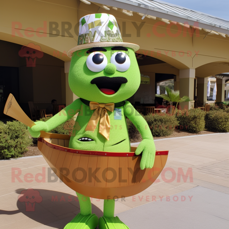Olive Jambalaya mascot costume character dressed with a Swimwear and Bow ties Olive Jambalaya mascot costume character dressed with a Swimwear and Bow ties