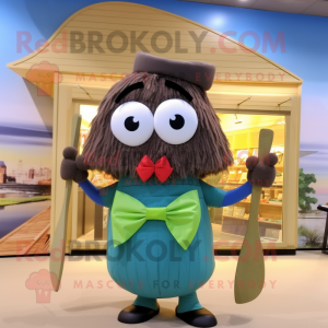 Olive Jambalaya mascot costume character dressed with a Swimwear and Bow ties