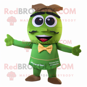 Olive Jambalaya mascot costume character dressed with a Swimwear and Bow ties