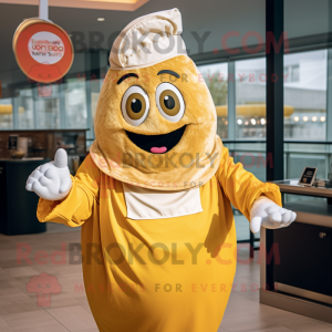 Gold Shakshuka mascot costume character dressed with a Poplin Shirt and Mittens