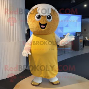 Gold Shakshuka mascot costume character dressed with a Poplin Shirt and Mittens