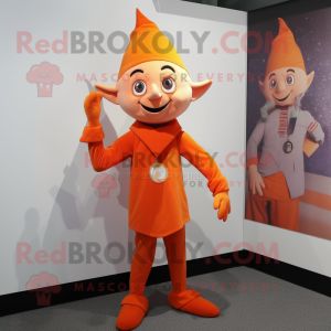 Orange Elf mascot costume character dressed with a Long Sleeve Tee and Pocket squares