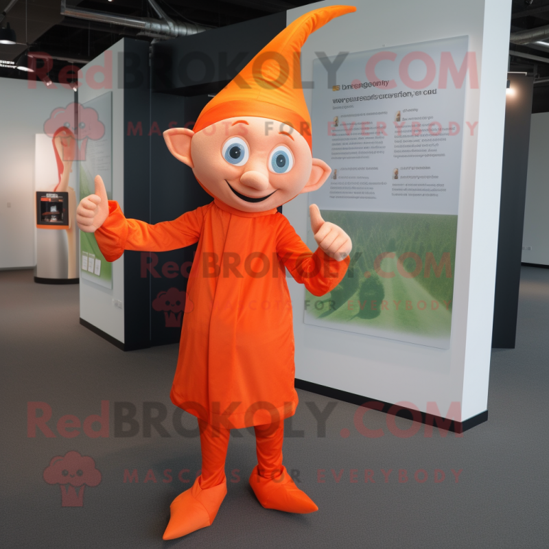 Orange Elf mascot costume character dressed with a Long Sleeve Tee and Pocket squares